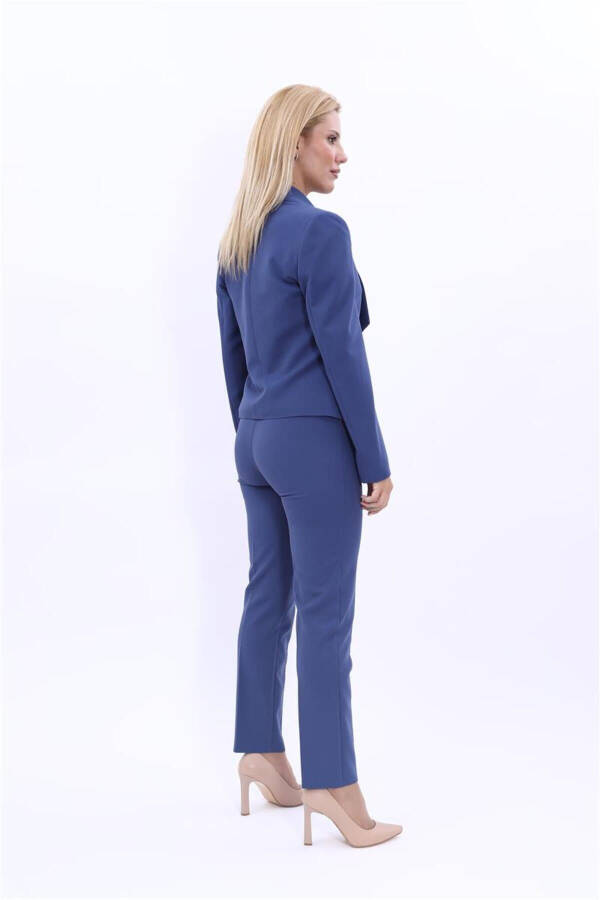 Mini Ceket & Boru Paça Pantolon Takım-indigo-İndigo - 9