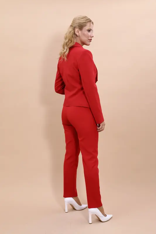 Mini Ceket & Boru Paça Pantolon Takım-kırmızı - Kırmızı - 5