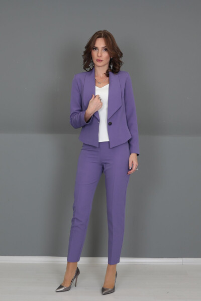 Mini Ceket & Boru Paça Pantolon Takım-lila-Lila - 14