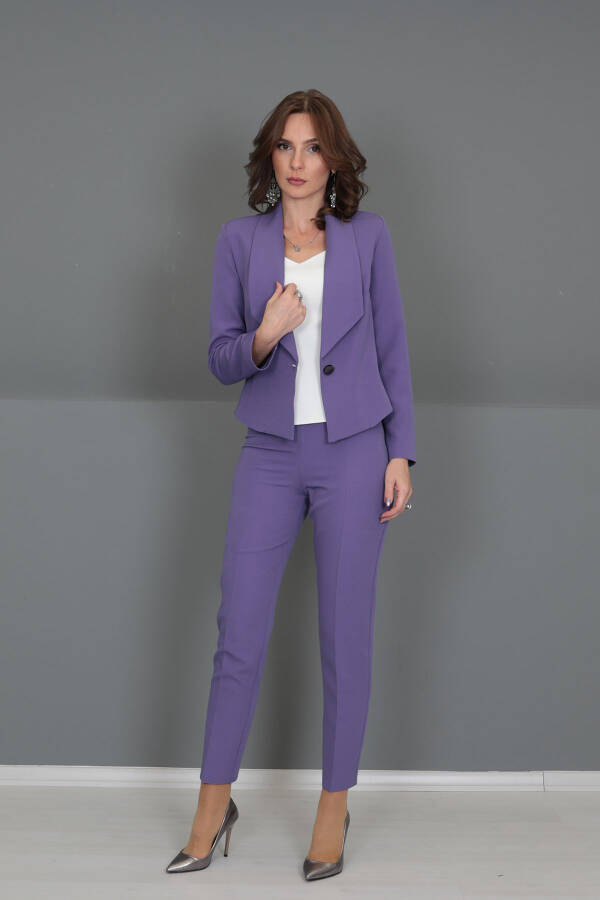 Mini Ceket & Boru Paça Pantolon Takım-lila-Lila - 9