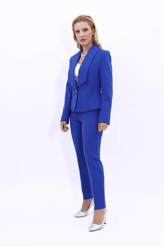 Mini Ceket & Boru Paça Pantolon Takım-Saks-Saks - 3