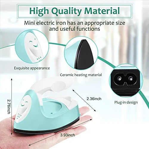 Mini Craft Iron Mini Heat Press Mini Iron Portable Handy Heat Press Small Iron with Charging Base Accessories for Fuse Beads Patch DIY Shoes T-shirts Heat Transfer Vinyl Projects(Mint Green) - Honoson (1)