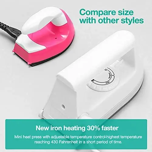 Mini Crafts Iron Handy Heat Press Machine Kit Portativ PVC Doormat bilan issiqlik o'tkazish uchun, DIY futbolka poyafzal sumkasi vinil loyihalari uchun zaryadlash bazasi aksessuarlari - 5