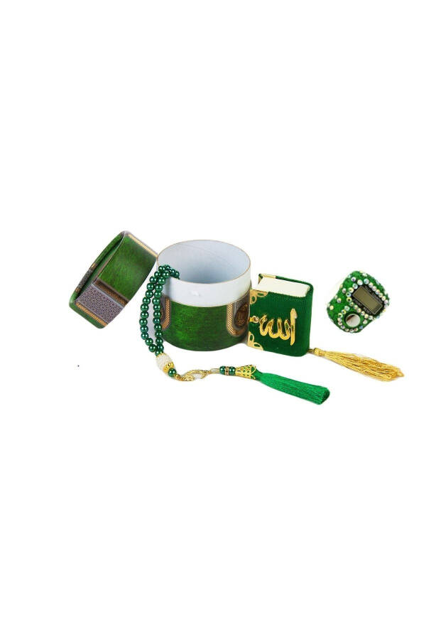 Mini Cylinder Boxed Mevlit Gift Set Green (mini Quran + pearl Tasbih 99 + stone Zikirmatik) - 3