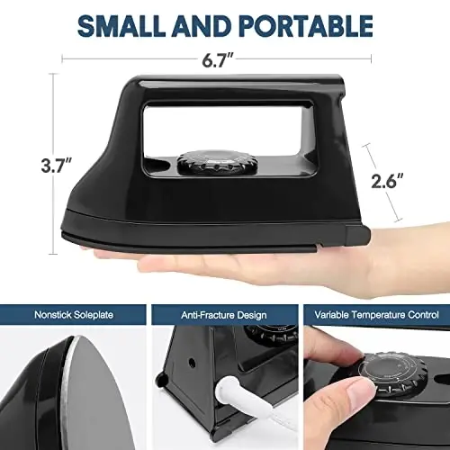 Mini Crafts Iron Handy Heat Press Machine Kit Portable with PVC Doormat for Heat Transfer, Charging Base Accessories for DIY T-Shirt Shoe Bag Vinyl Projects 