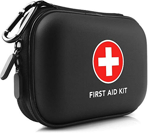 Mini First Aid Kit, 100 Pieces Water-Resistant Hard Shell Small Case - Perfect for Travel, Outdoor, Home, Office, Camping, Hiking, Car (Black) - 1