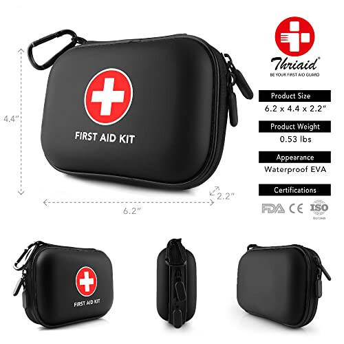 Mini First Aid Kit, 100 Pieces Water-Resistant Hard Shell Small Case - Perfect for Travel, Outdoor, Home, Office, Camping, Hiking, Car (Black) - 2