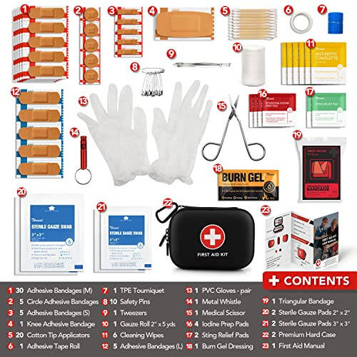 Mini First Aid Kit, 100 Pieces Water-Resistant Hard Shell Small Case - Perfect for Travel, Outdoor, Home, Office, Camping, Hiking, Car (Black) - 3