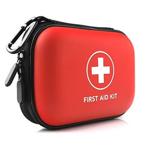 Mini First Aid Kit, 100 Pieces Water-Resistant Hard Shell Small Case - Perfect for Travel, Outdoor, Home, Office, Camping, Hiking, Car (Red) - 1