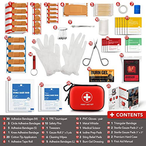 Mini First Aid Kit, 100 Pieces Water-Resistant Hard Shell Small Case - Perfect for Travel, Outdoor, Home, Office, Camping, Hiking, Car (Red) - 4