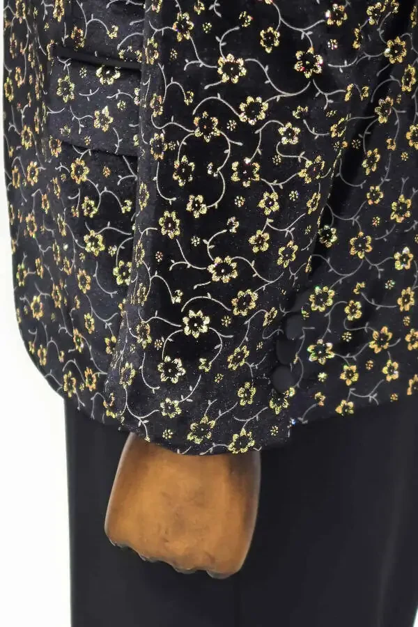 Mini Floral Pattern Black Men's Tuxedo Jacket - Wessi - 8
