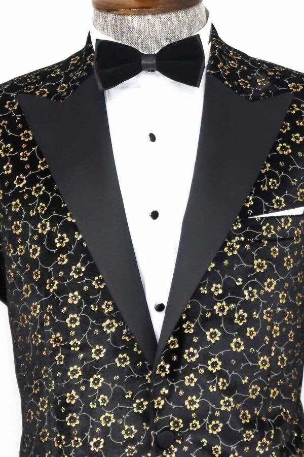 Mini Floral Pattern Black Men's Tuxedo Jacket - Wessi - 2