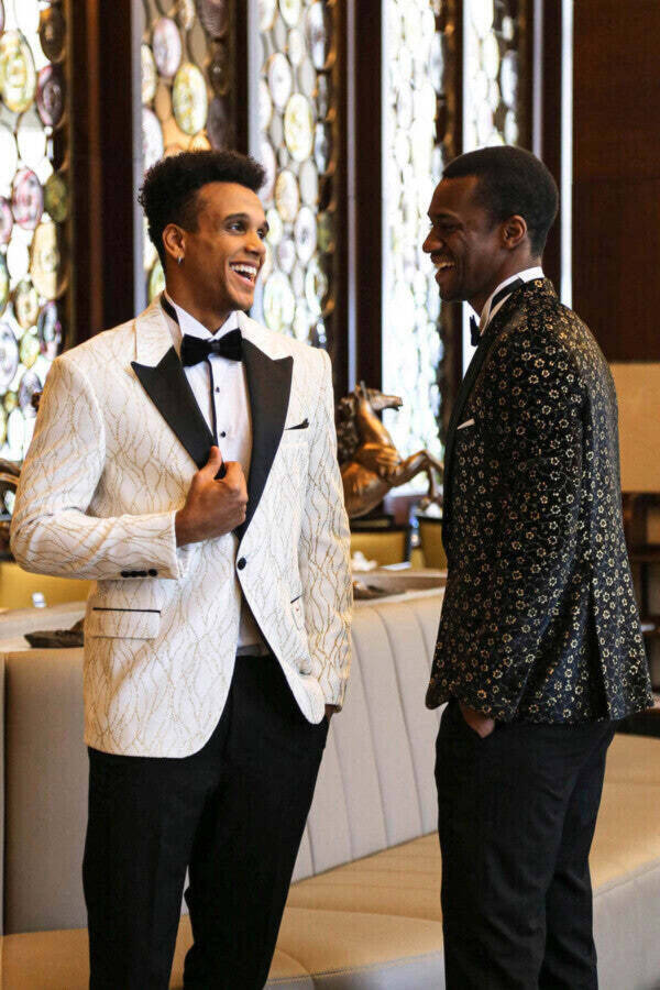 Mini Floral Pattern Black Men's Tuxedo Jacket - Wessi - 4