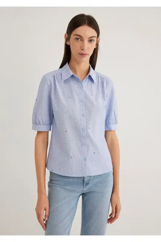 Mini gul bosma ko'ylak Slim Fit / Tor kesim 121 - 3