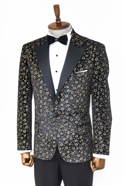 Mini gulli naqshli qora erkaklar smokini ko'ylagi - Wessi - 6