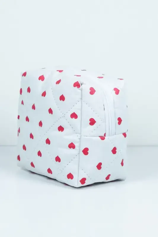 Mini Heart Patterned Large Makeup Bag Organizer 10x15x20-Pink Hearted - 2