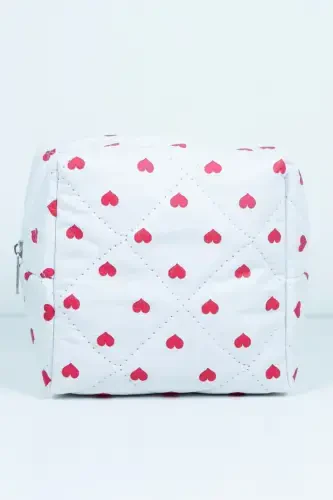 Mini Heart Patterned Large Makeup Bag Organizer 10x15x20-Pink Hearted - 4