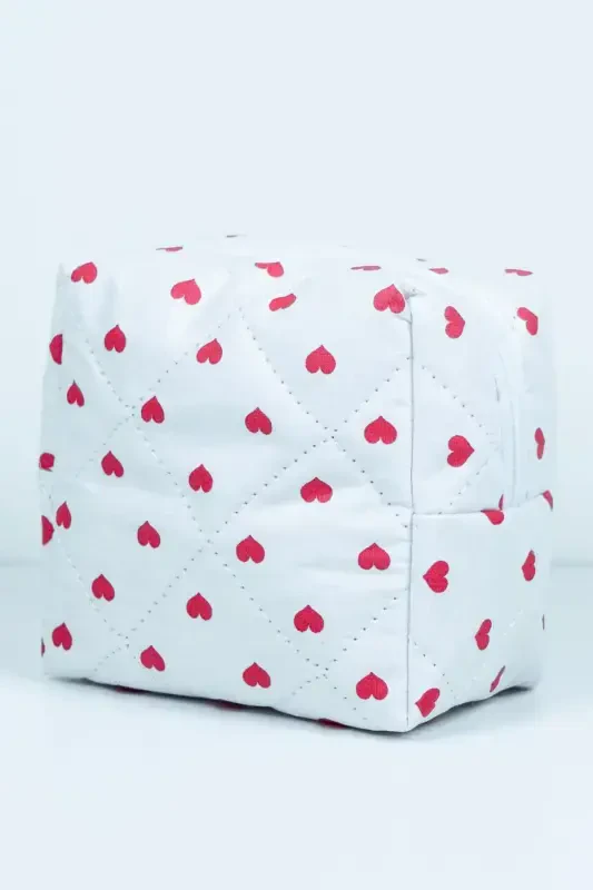 Mini Heart Patterned Large Makeup Bag Organizer 10x15x20-Pink Hearted - 6