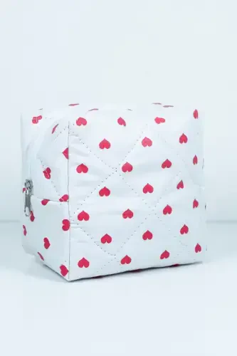 Mini Heart Patterned Large Makeup Bag Organizer 10x15x20-Pink Hearted - 7