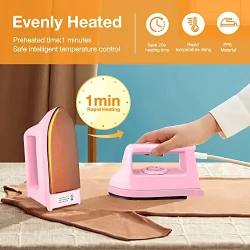 Mini hunarmandchilik uchun dazmol Tikuvchilik, sayohat dazmoli Uy dazmoli Oson dazmol materiallari Mini elektr dazmol, Mini issiqlik presslash mashinasi Tikuv mashinasi (pushti) - 3