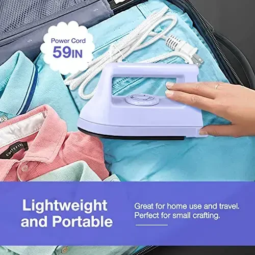 Mini Iron for Crafts and Quilting - Travel and Household Electric Heat Press Machine for Sewing Supplies (Purple) - 6
