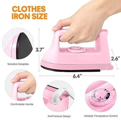 Mini Iron for Crafts Quilting, Travel Iron Household Iron Easy Iron Supplies Mini Electric Iron, Mini Heat Press Machine Sewing Sachine (Pink) - 2