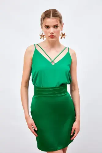 Мини-юбка из атласа с деталью на талии - ЗЕЛЕНАЯ - Sateen (1)