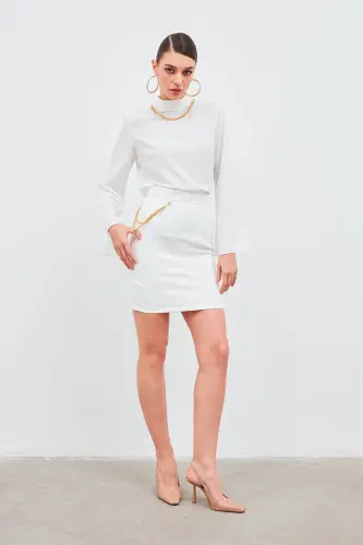 Мини-юбка с цепочкой - Экру - 3