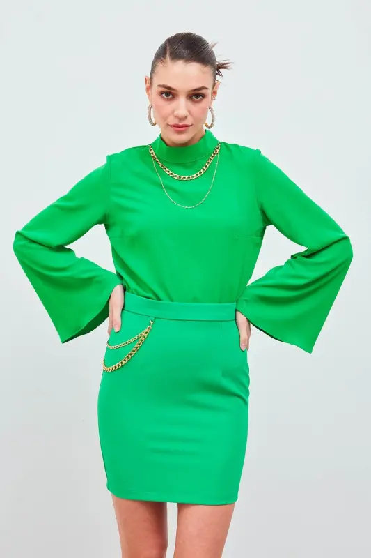 Мини-юбка с цепочкой - Зеленый - SATEEN