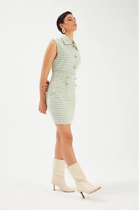 Мини-юбка с рисунком елочки - бирюзовый - 4