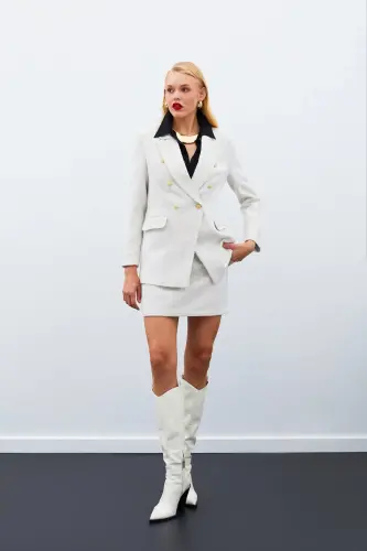 Мини-юбка твид - Бежевый-БЕЖЕВЫЙ - 4