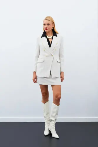 Мини-юбка твид - Бежевый-БЕЖЕВЫЙ - 5