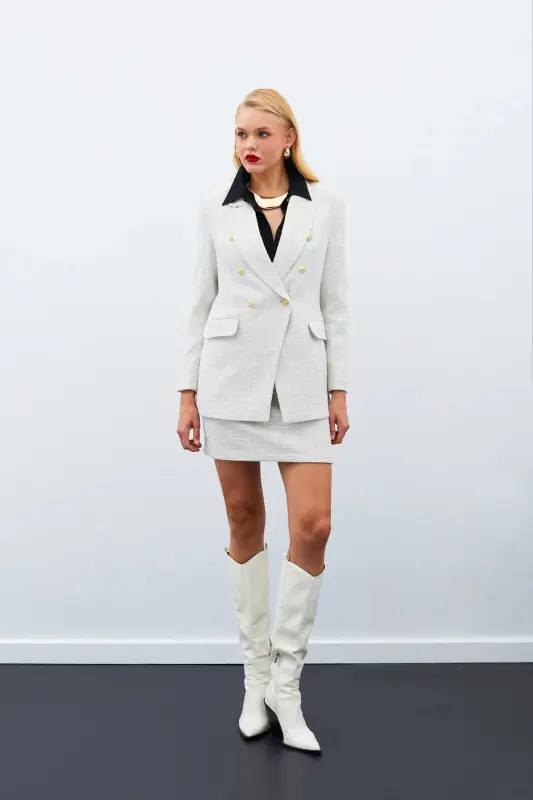 Мини-юбка твид - Бежевый-БЕЖЕВЫЙ - 5