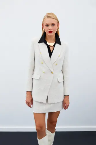 Мини-юбка твид - Бежевый-БЕЖЕВЫЙ - 6