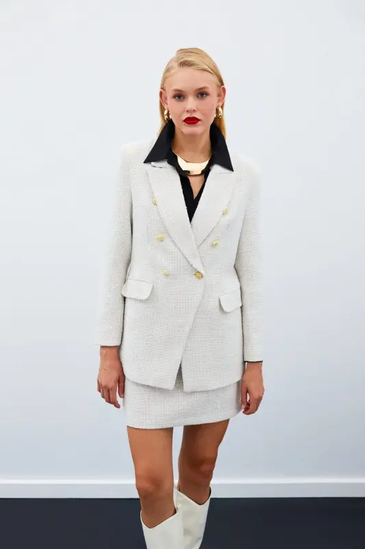 Мини-юбка твид - Бежевый-БЕЖЕВЫЙ - 6