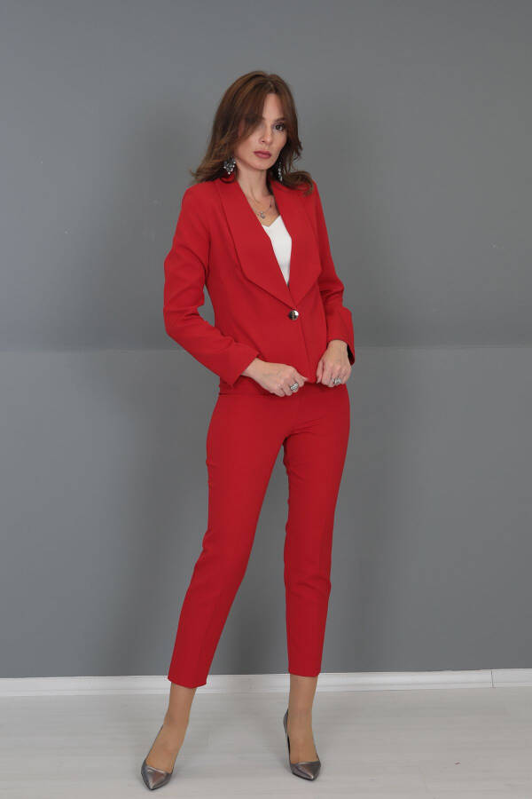 Mini Jacket & Cigarette Pants Set - Red - 11
