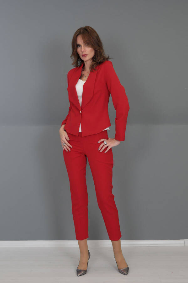 Mini Jacket & Cigarette Pants Set - Red - 14