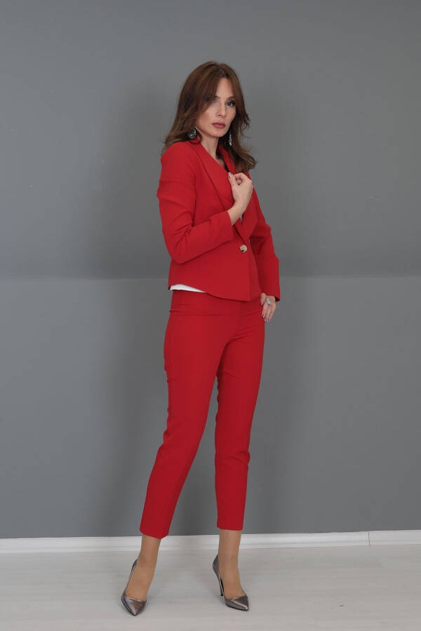 Mini Jacket & Cigarette Pants Set - Red - 15