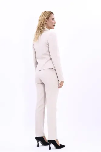 Mini Jacket & Flare Leg Pants Suit-Gray-Gray - 5