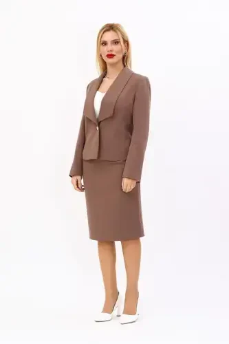 Mini Jacket & Pencil Skirt Set - Coffee - 1