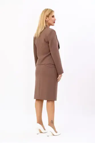 Mini Jacket & Pencil Skirt Set - Coffee - 5