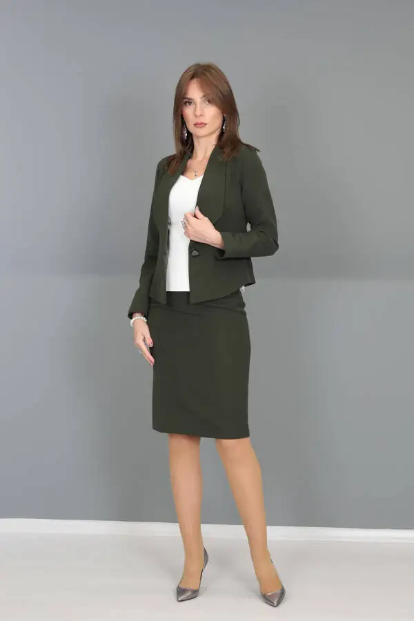 Mini Jacket & Pencil Skirt Set - Khaki - 19