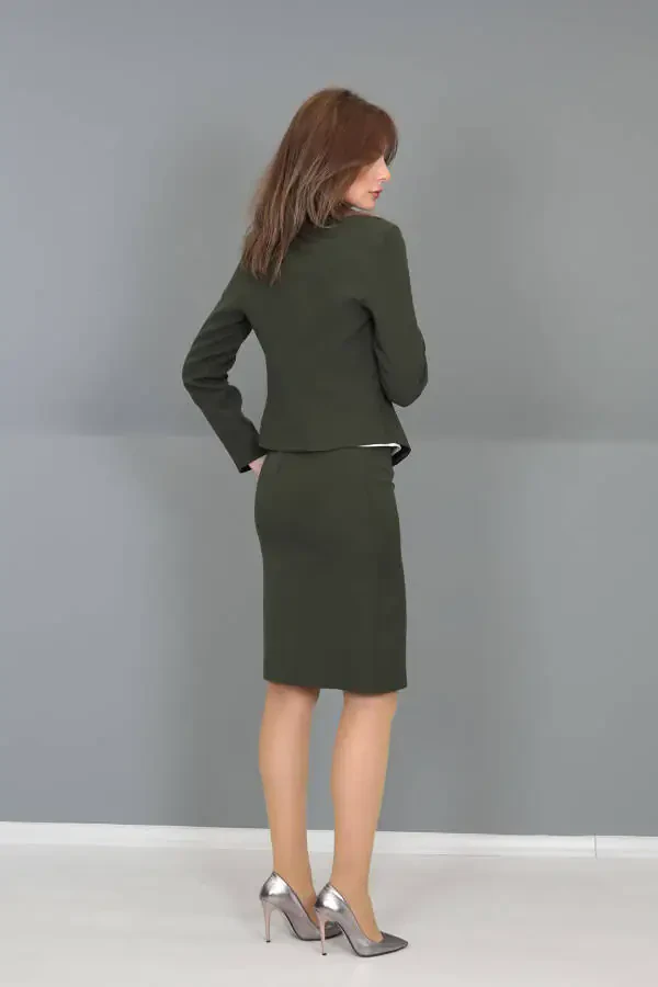 Mini Jacket & Pencil Skirt Set - Khaki - 10