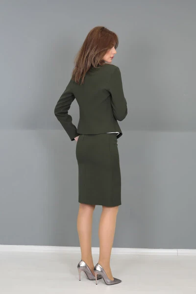 Mini Jacket & Pencil Skirt Set - Khaki - 5