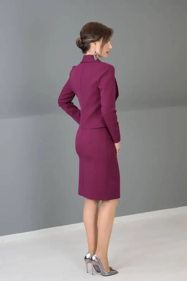 Mini Jacket & Pencil Skirt Set - Maroon - 14