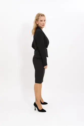 Mini Jacket & Pencil Skirt Suit - Black - 5
