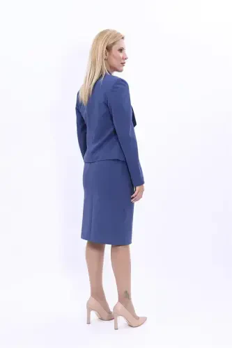 Mini Jacket & Pencil Skirt Suit - Indigo - 4