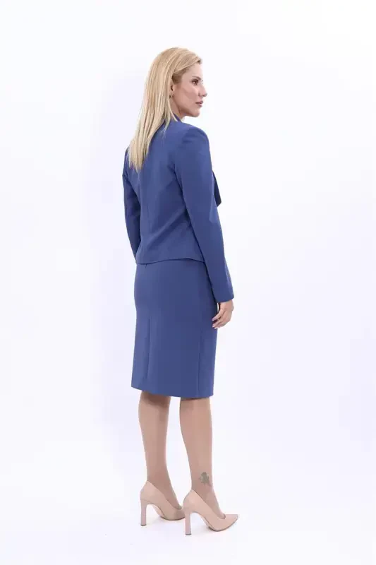 Mini Jacket & Pencil Skirt Suit - Indigo - 4