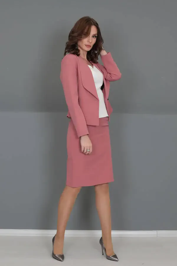 Mini Jacket & Pencil Skirt Suit - Rose - 5