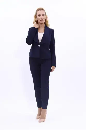 Mini Jacket & Skinny Pants Suit-Navy Blue-Navy Blue - 2